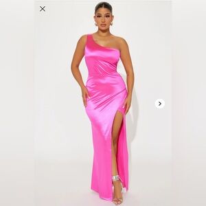 Fashion Nova “Rae” One Shoulder Gown – Hot Fuchsia – Large – NWT